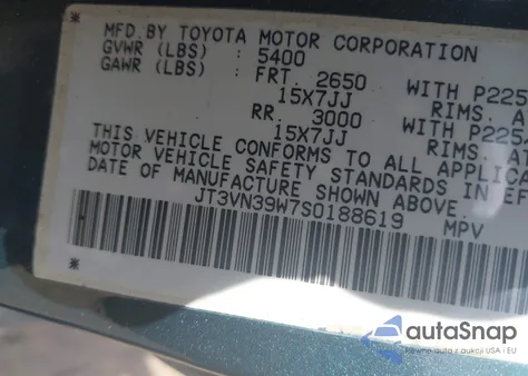 1995 Toyota 4Runner Vn39 Sr5 из США, поврежденный, VIN JT3VN39W7S0188619